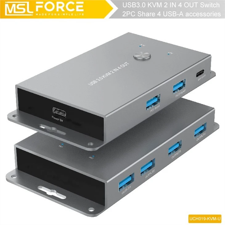 4K 8K DisplayPort USB KVM Switch With USB3.0 HUB And Power Supply