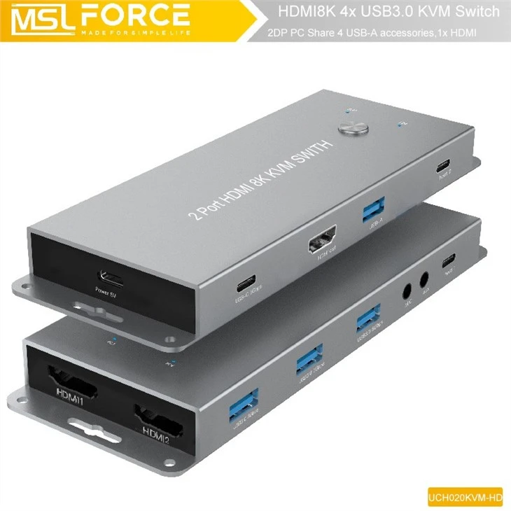 4K 8K DisplayPort USB KVM Switch With USB3.0 HUB And Power Supply